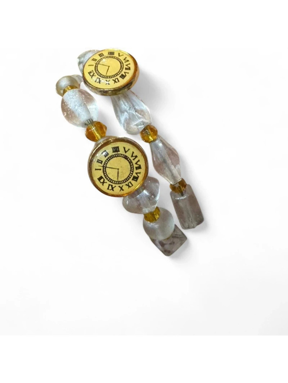 10-Clock Charm Wrap Bracelet Women OS Gold Clear Excellent Steampunk